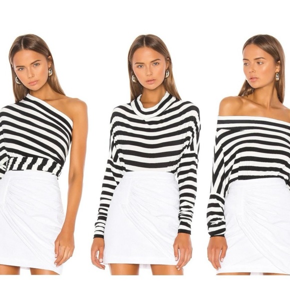 Norma Kamali All In One Bodysuit S Striped Convertible Elastic Neck Dolman NWD - Picture 1 of 6